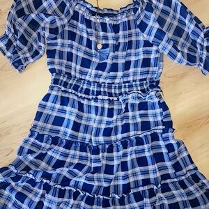 Three Pink Hearts vibrant blue dress, size large kids